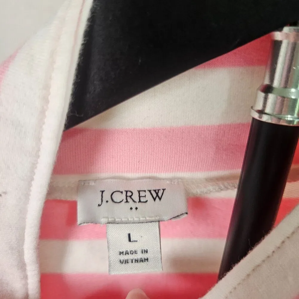 J.Crew Womens Large Stripe Funnel Neck Pullover Pink Tan Colorblock Top Preppy